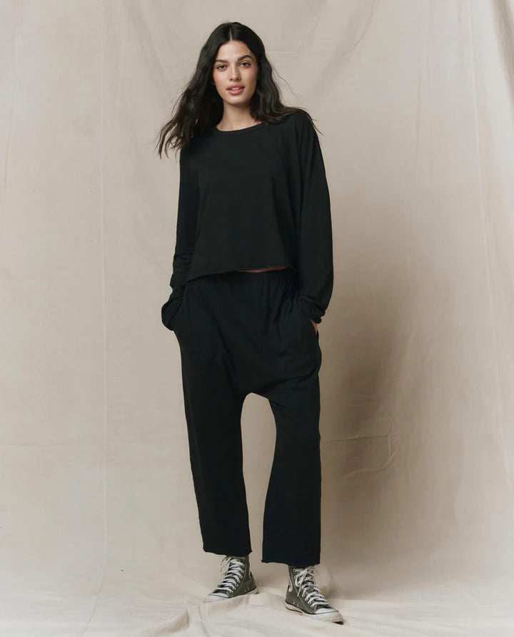 Long Sleeve Crop Tee, Almost Black