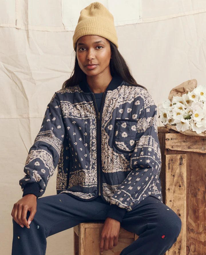 Quilted Bomber, Navy Bandana