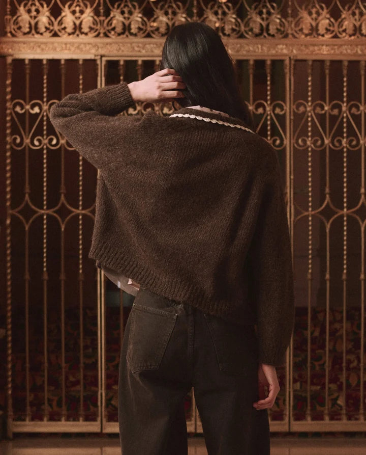 Crochet Collar Cardigan, Chocolate Brown