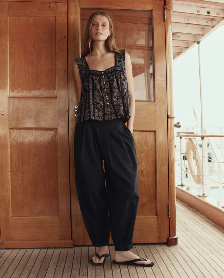 Victorian Tank, Black & Cream Floral