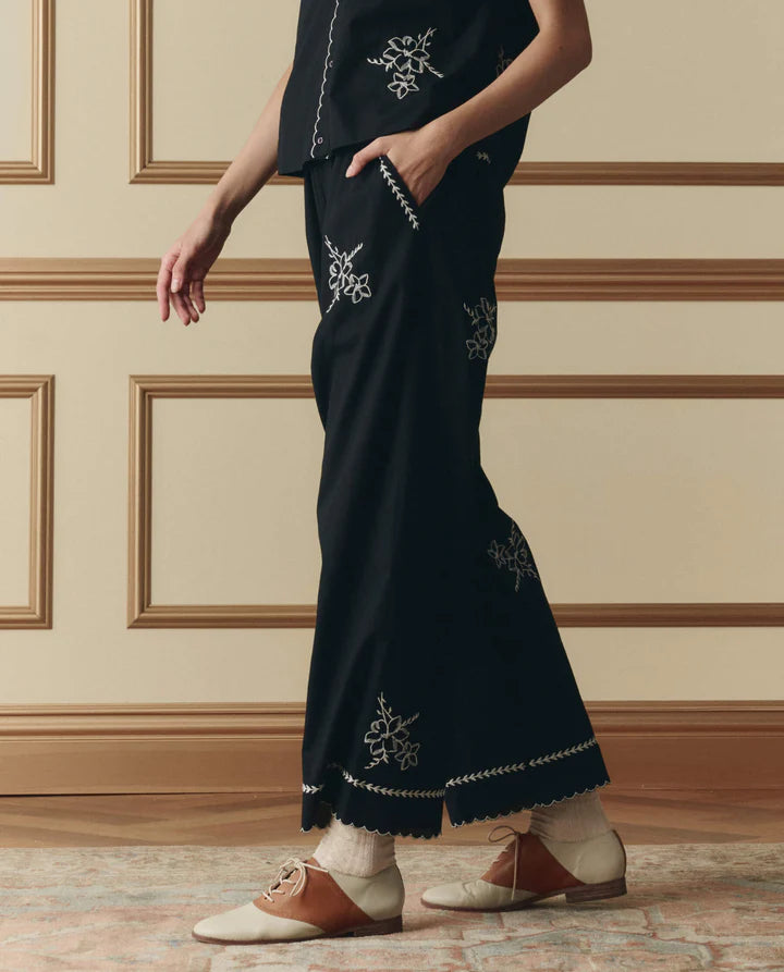 Embroidered Weekend Pant, Black