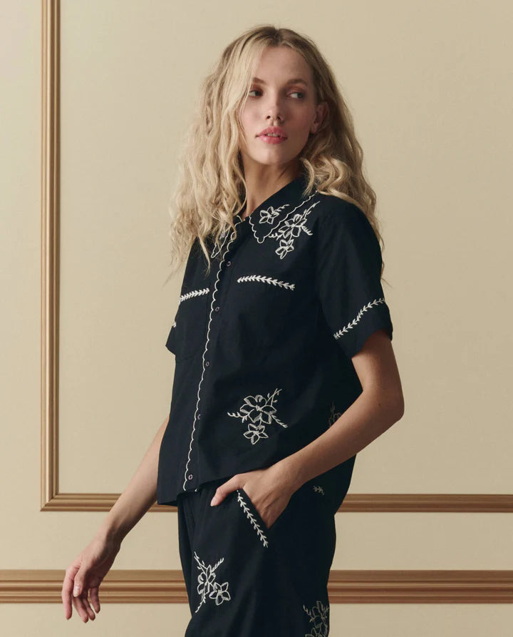 Embroidered Bowling Shirt, Black