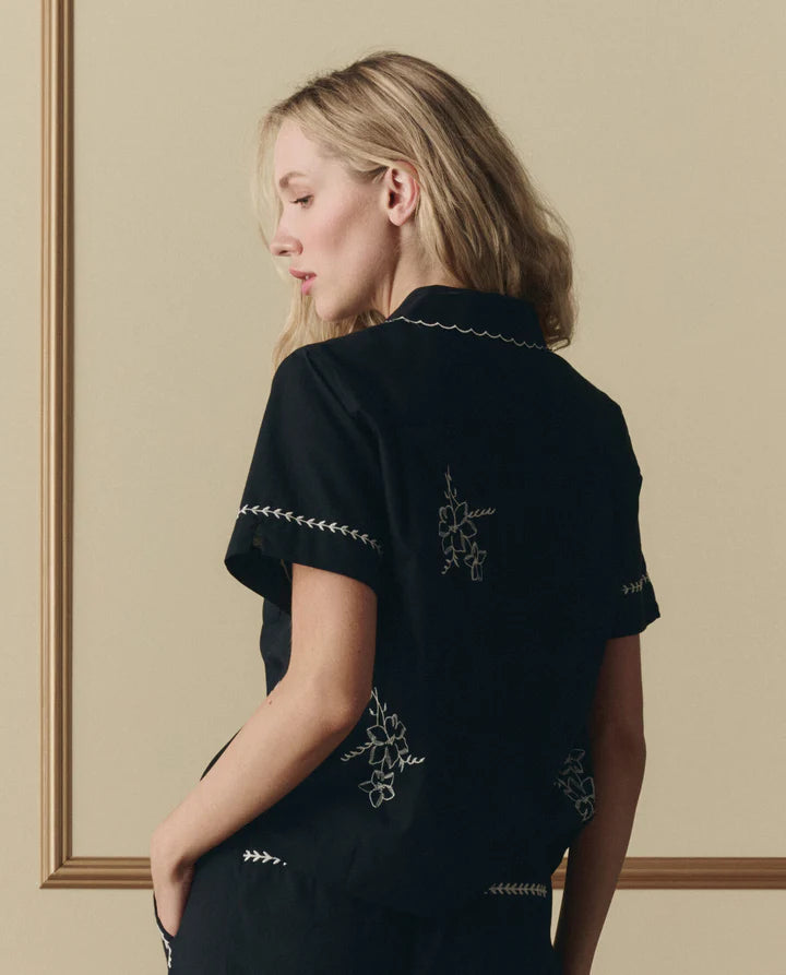 Embroidered Bowling Shirt, Black