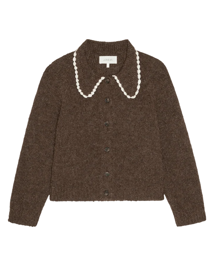 Crochet Collar Cardigan, Chocolate Brown
