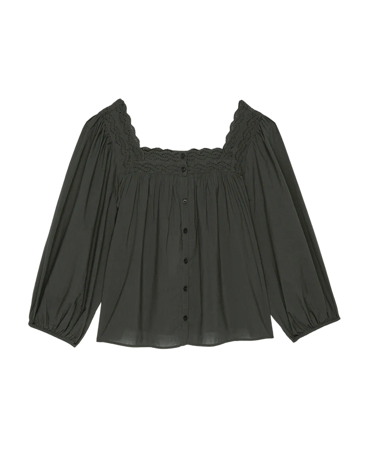 Eyelet Button Sleep Top, Black