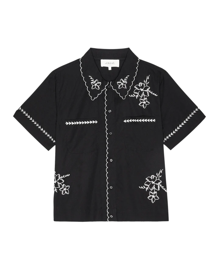 Embroidered Bowling Shirt, Black