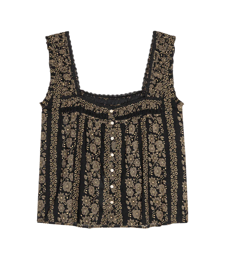 Victorian Tank, Black & Cream Floral