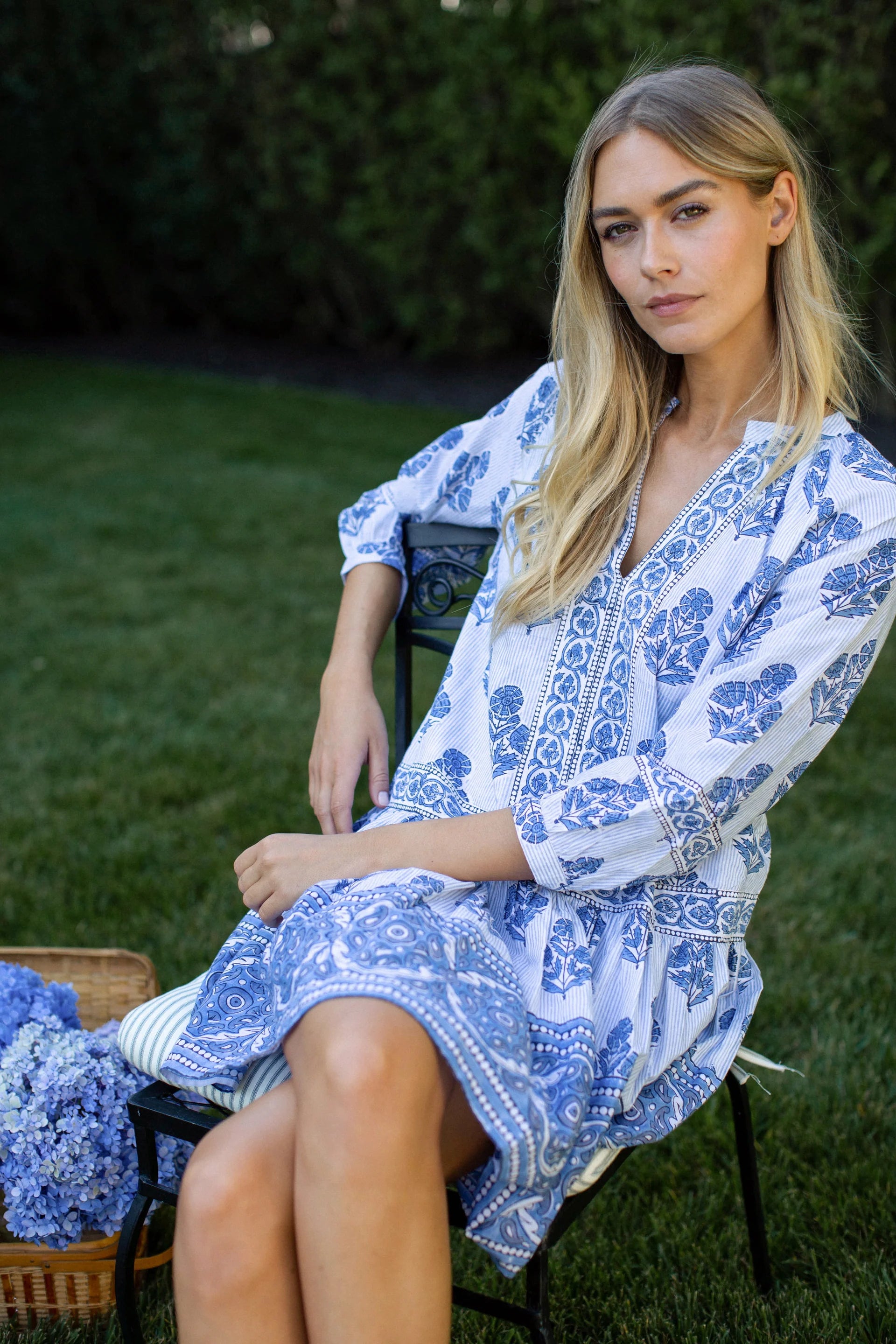 Jeanine Dress, Indigo Hollyhock