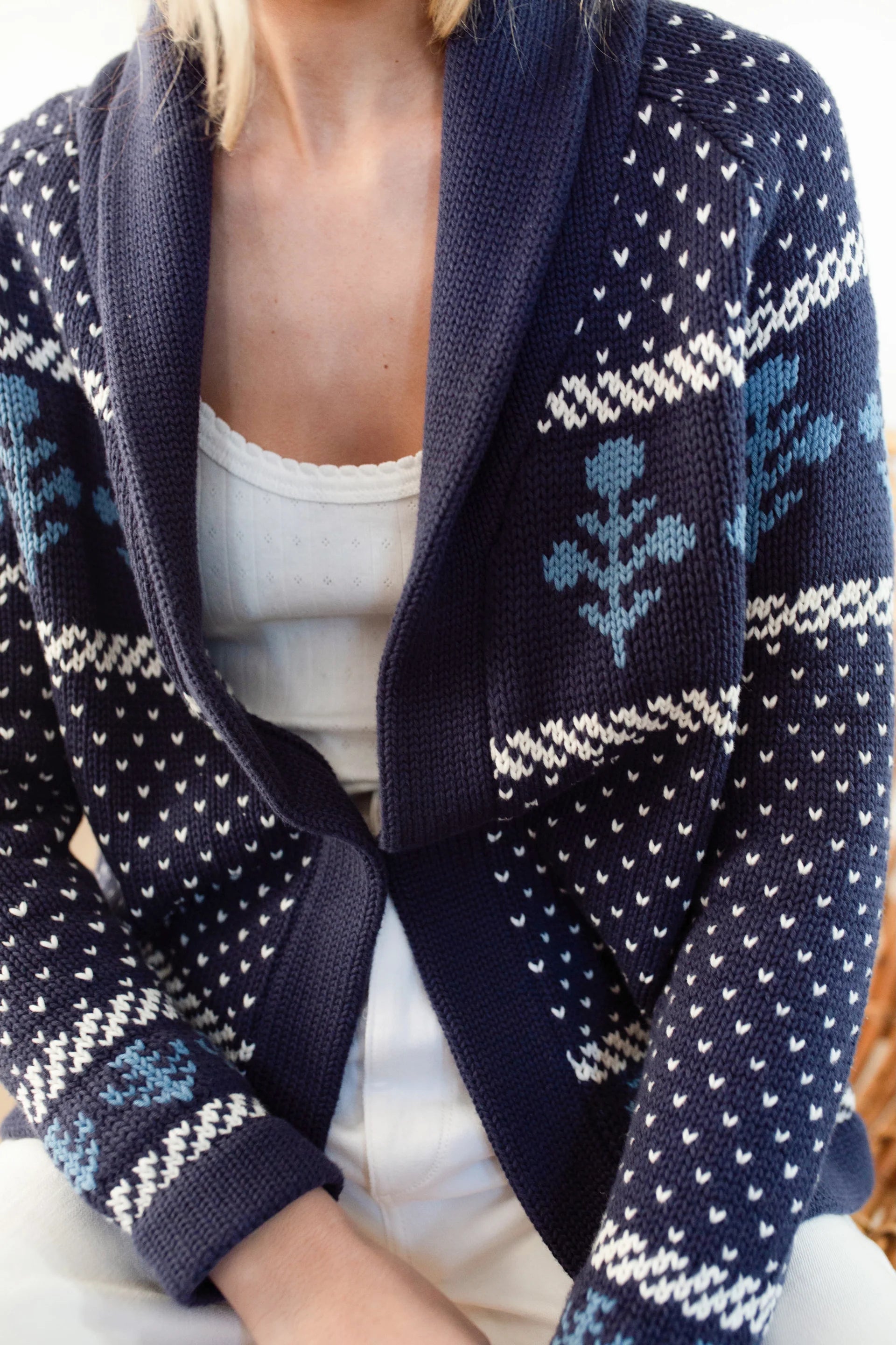 Flower Shawl Cardigan, Navy