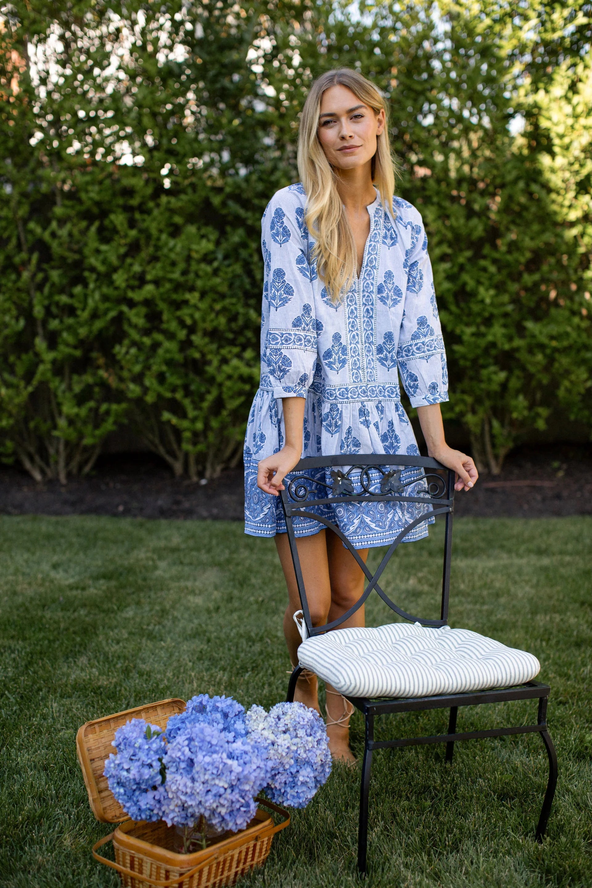 Jeanine Dress, Indigo Hollyhock