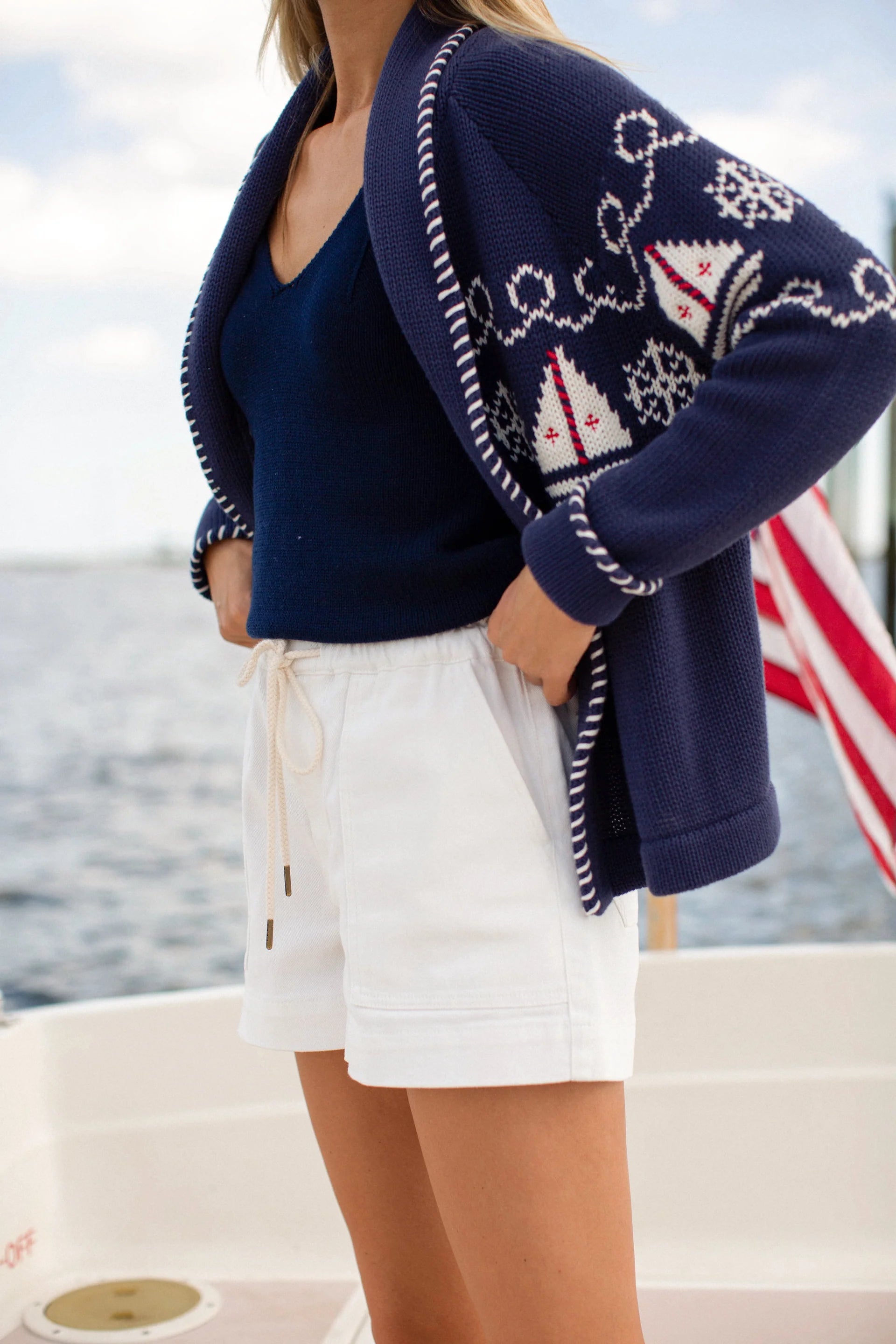 Cardigan in Nautical Intarsia, Navy