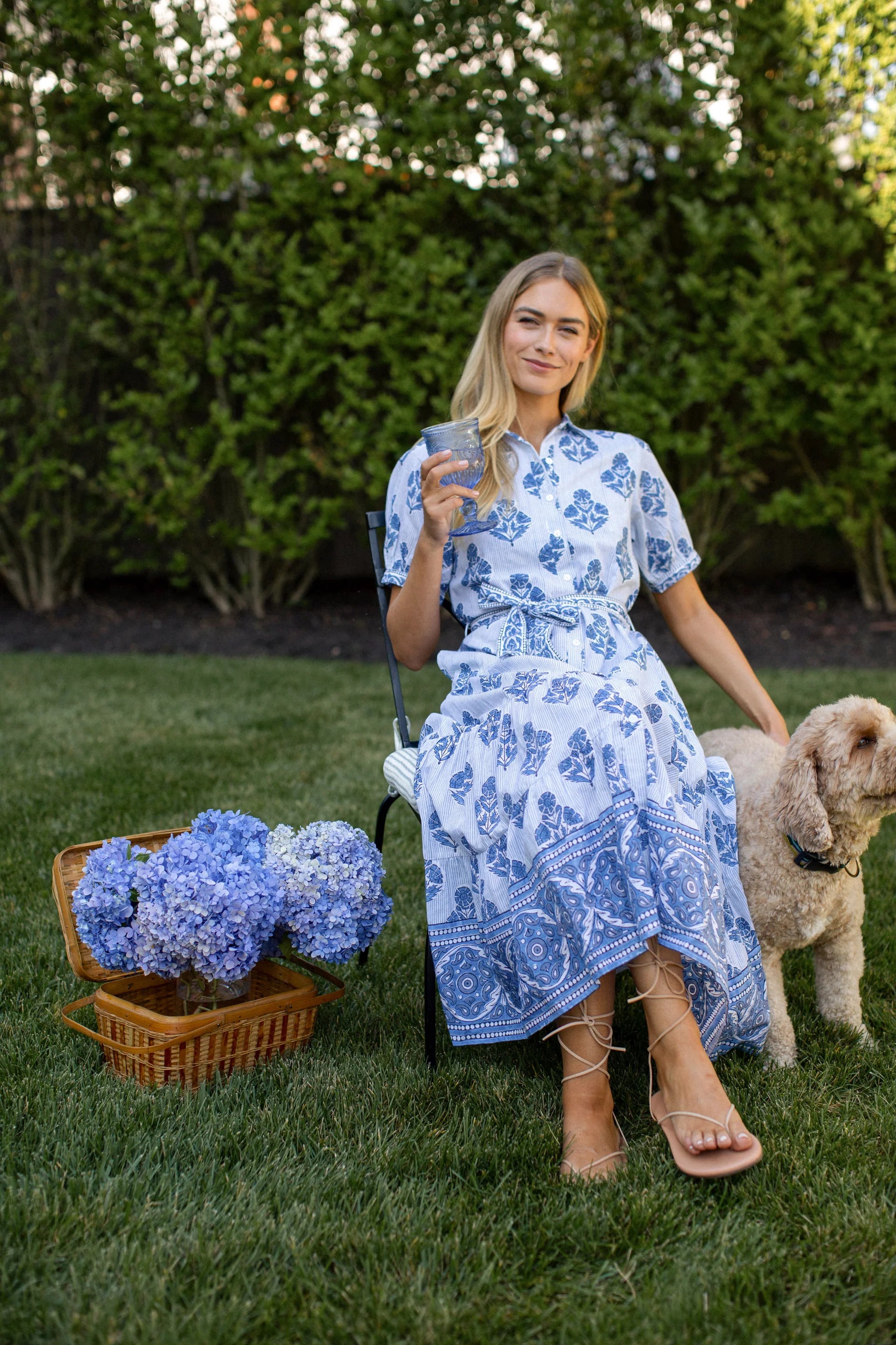 Shirt Dress, Indigo Hollyhock