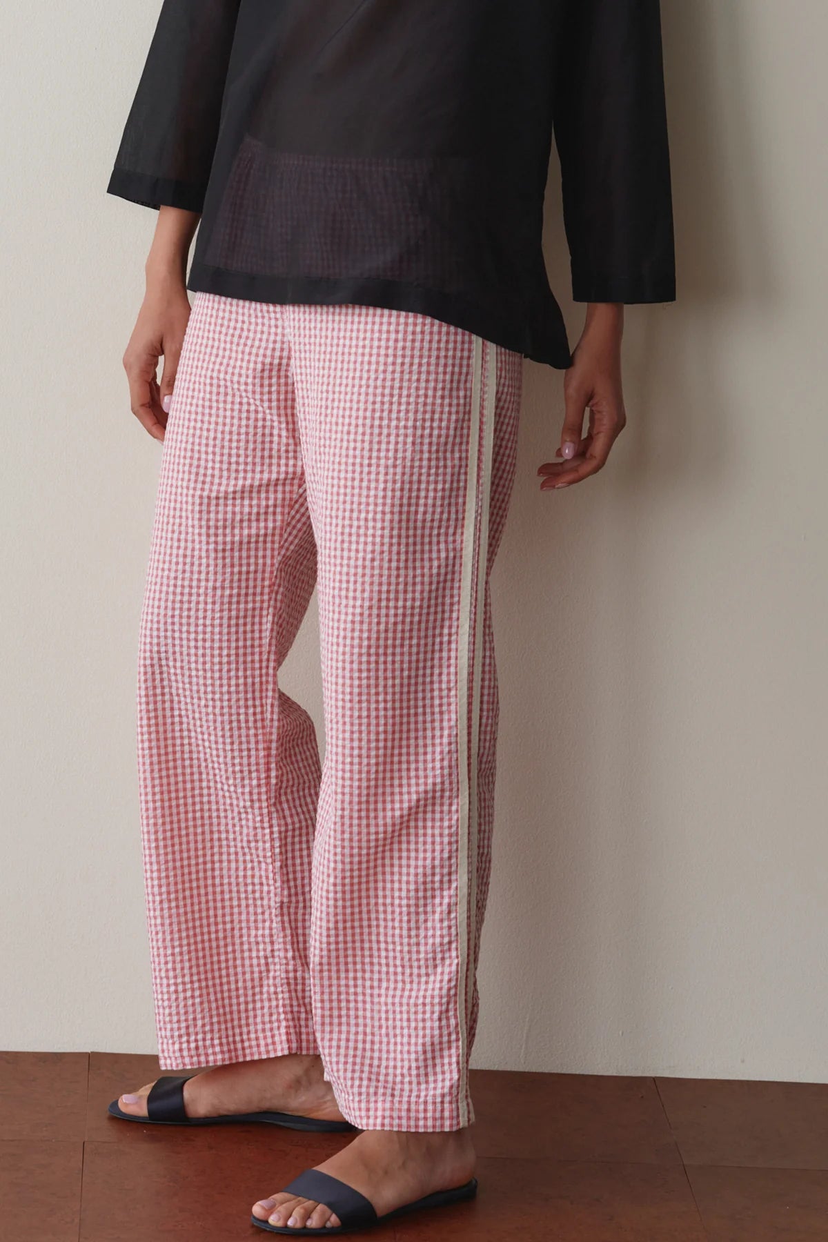 Gingham Stripe Crop Pant, Rhubarb