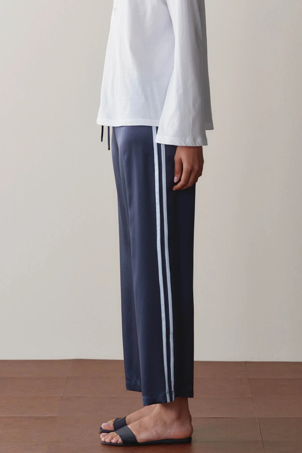 Silk Stripe Crop Pant, Navy & Cloud