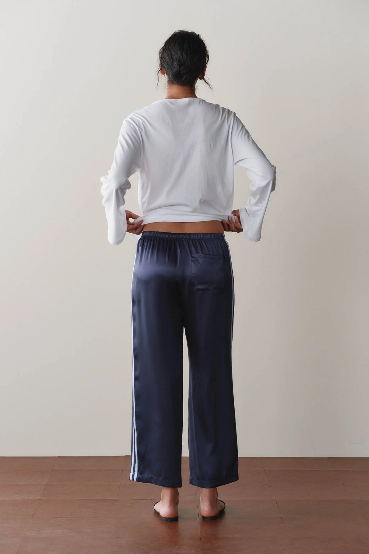 Silk Stripe Crop Pant, Navy & Cloud
