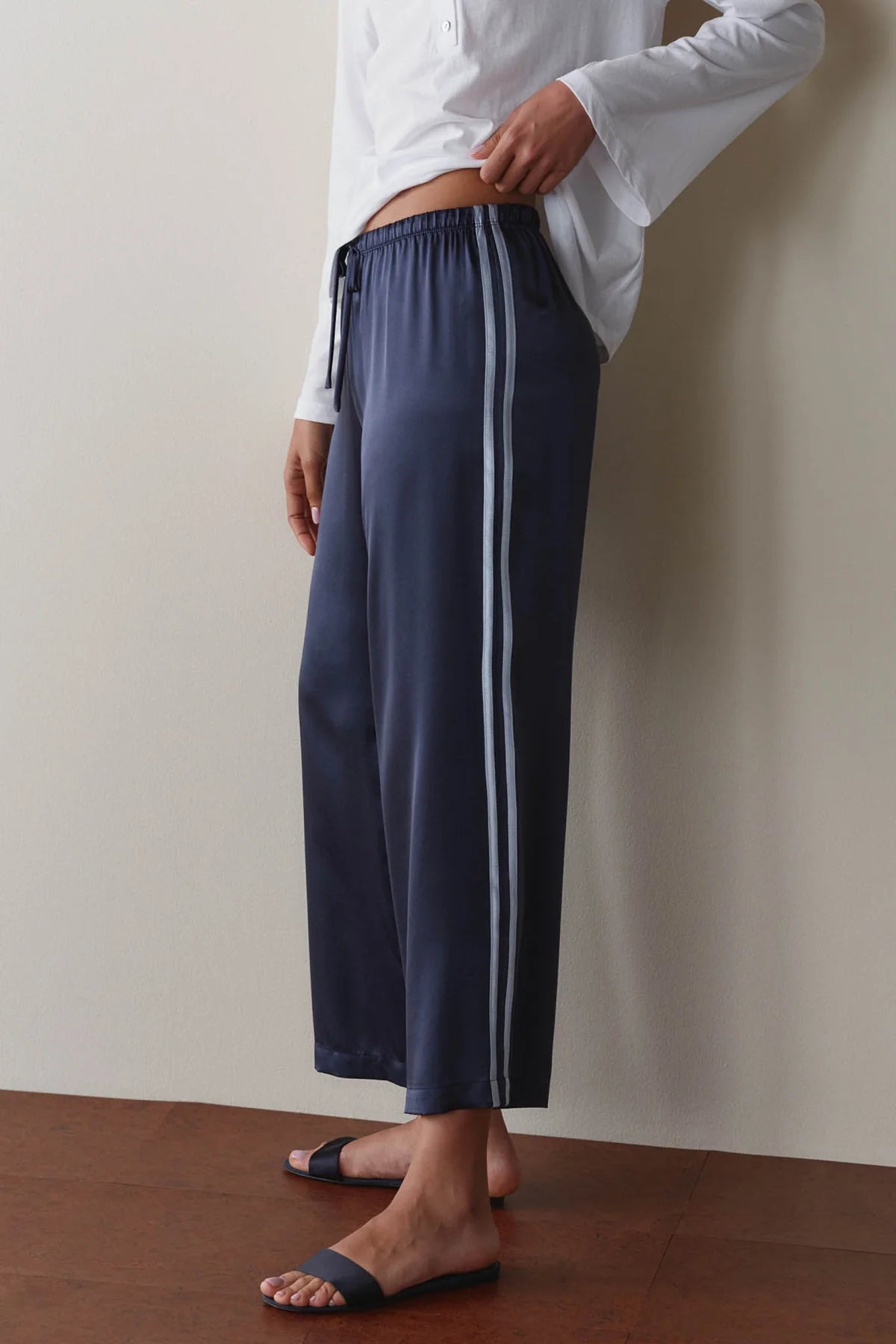 Silk Stripe Crop Pant, Navy & Cloud
