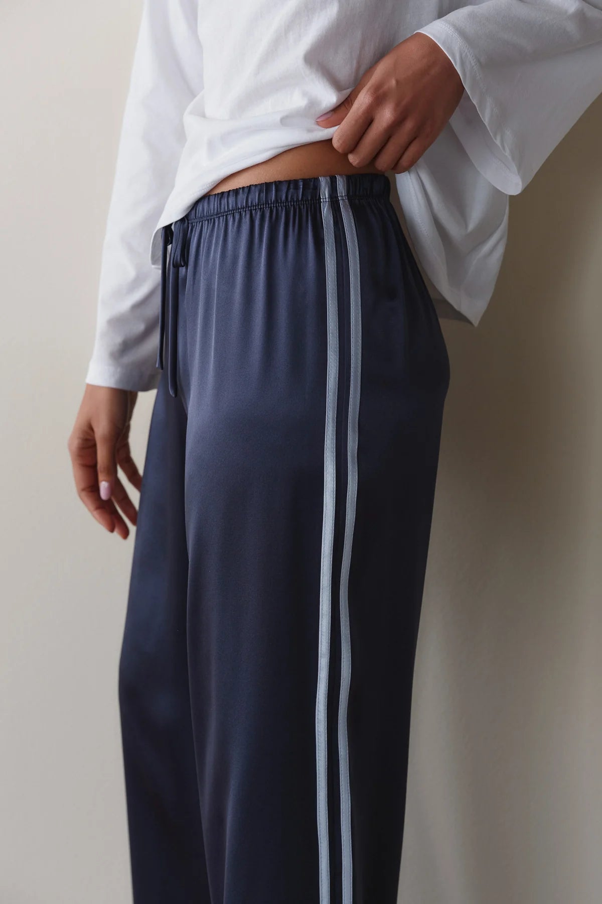 Silk Stripe Crop Pant, Navy & Cloud