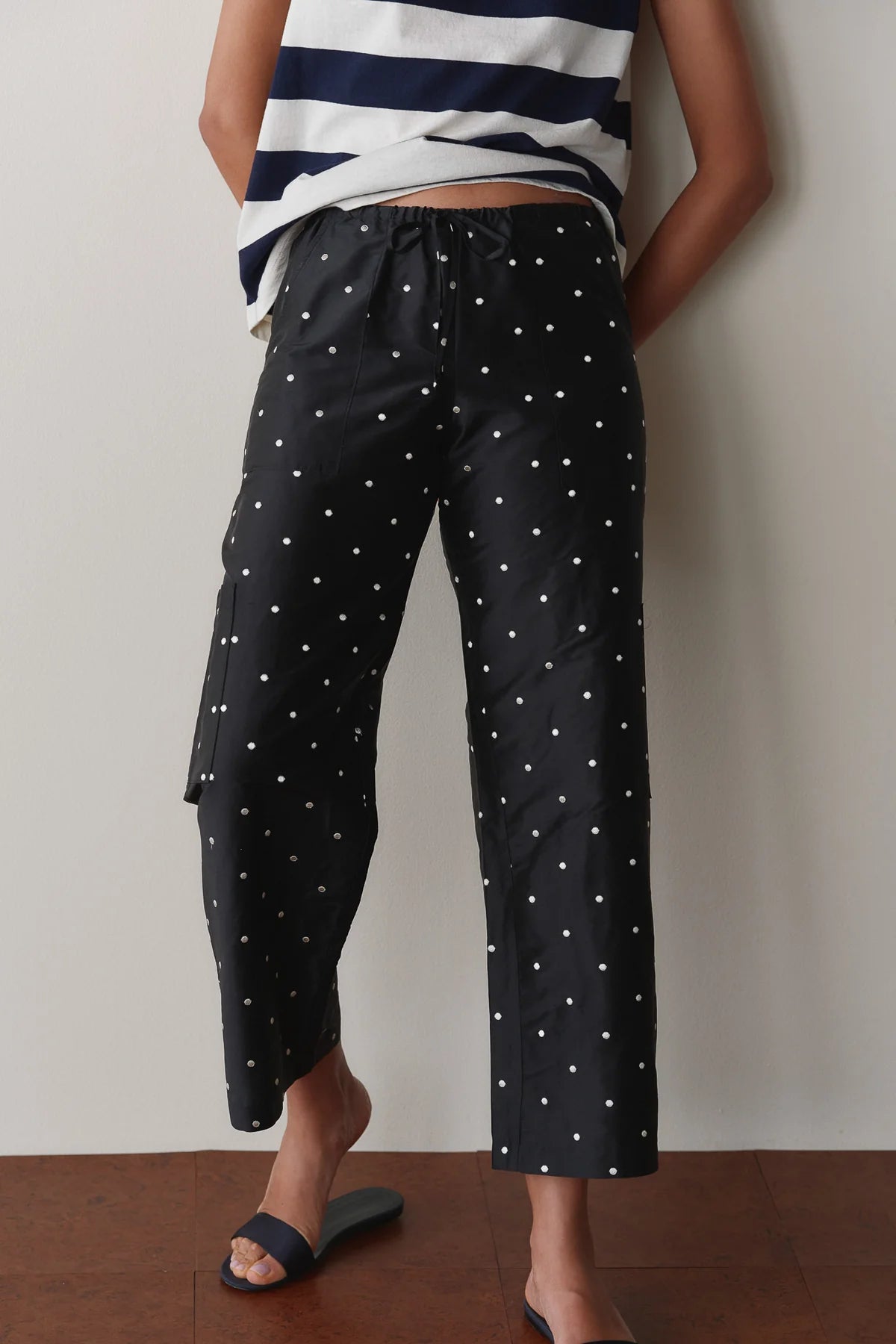 Silk Taffeta Cargo Pant, Jet Polka Dot