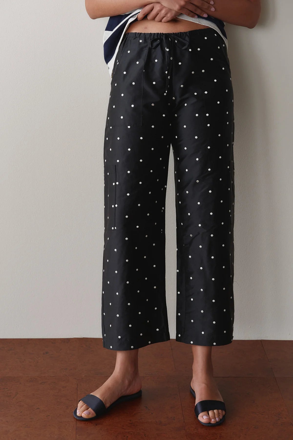 Silk Taffeta Cargo Pant, Jet Polka Dot