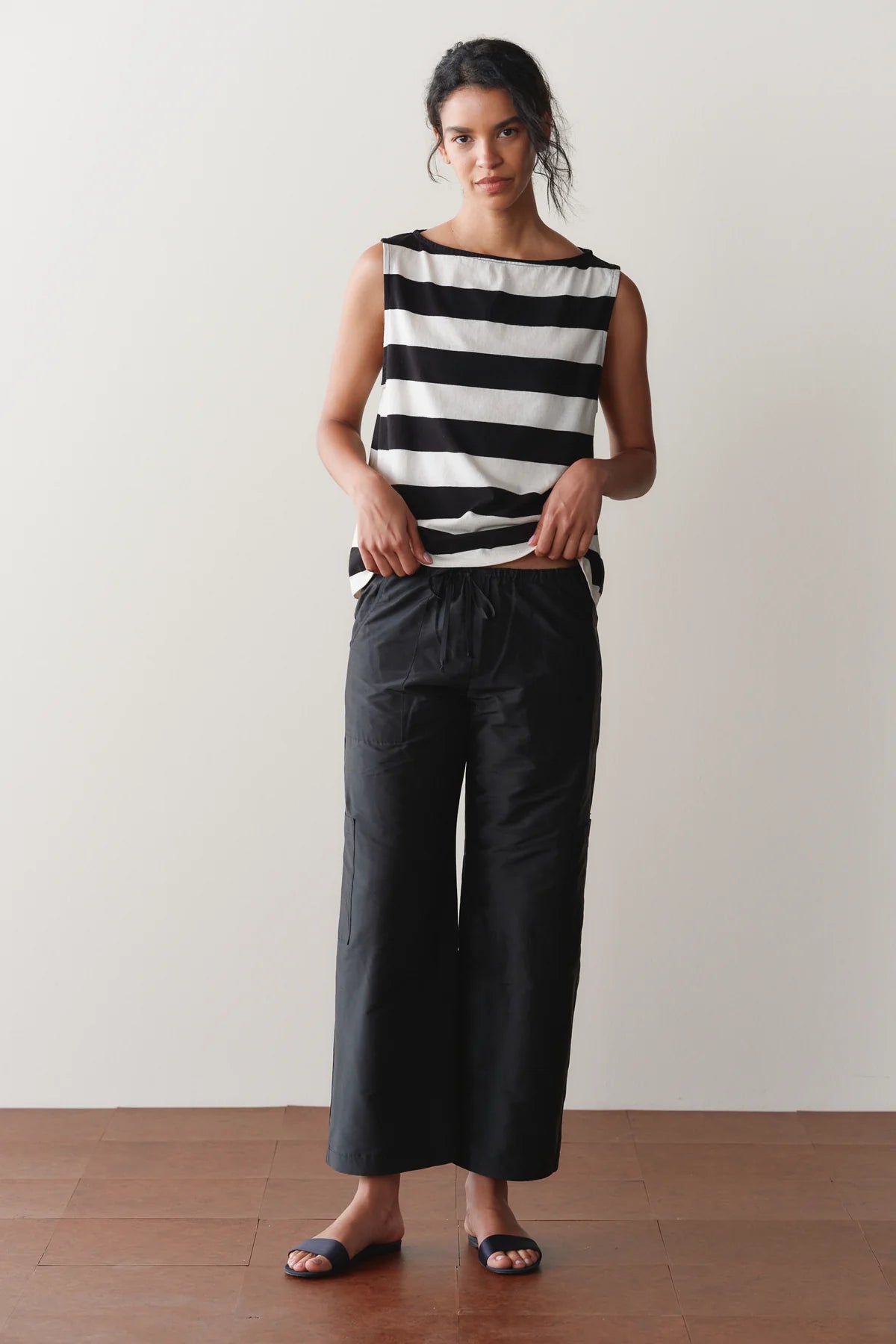 Silk Taffeta Cargo Pant, Jet