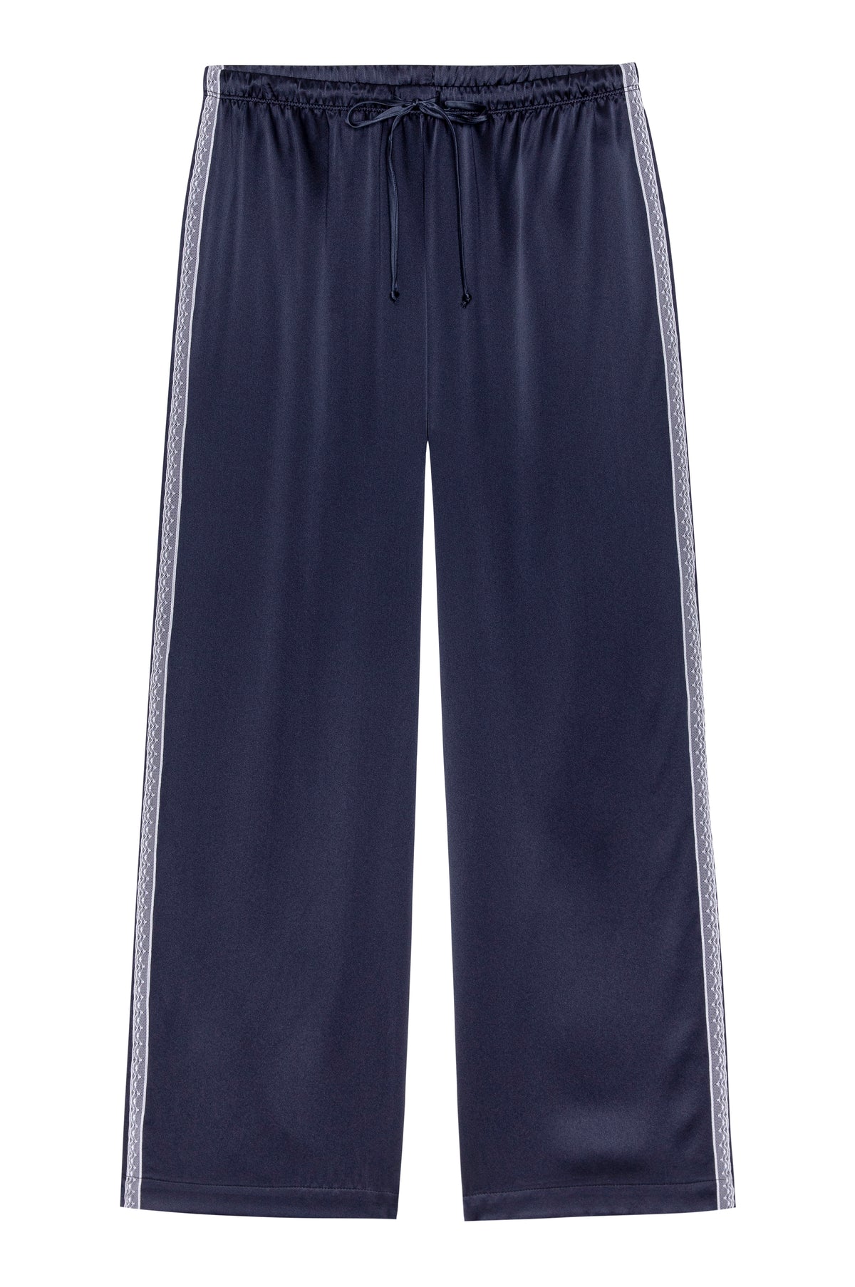 Silk Lace Stripe Crop Pant, Navy