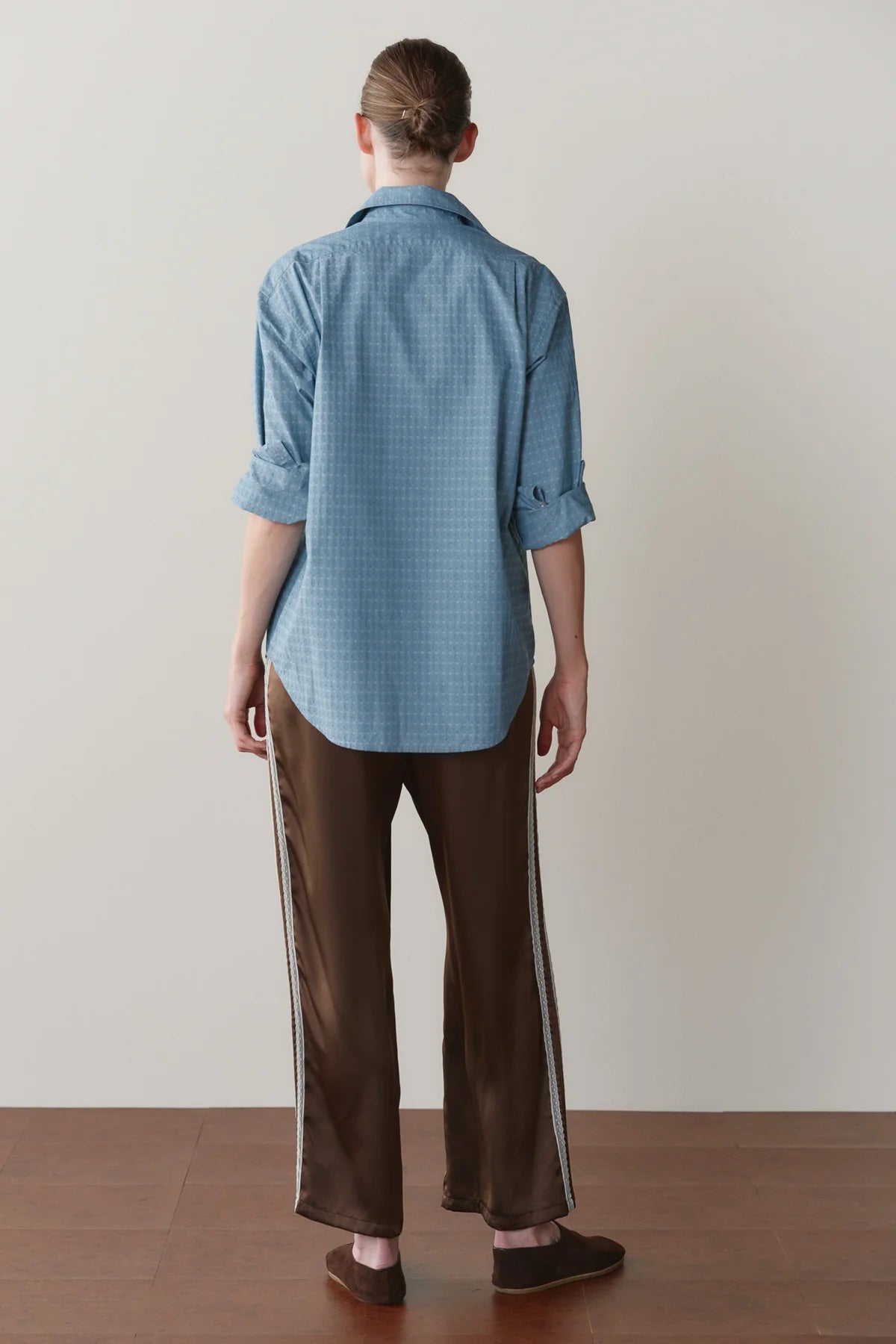 Silk Lace Stripe Crop Pant, Espresso