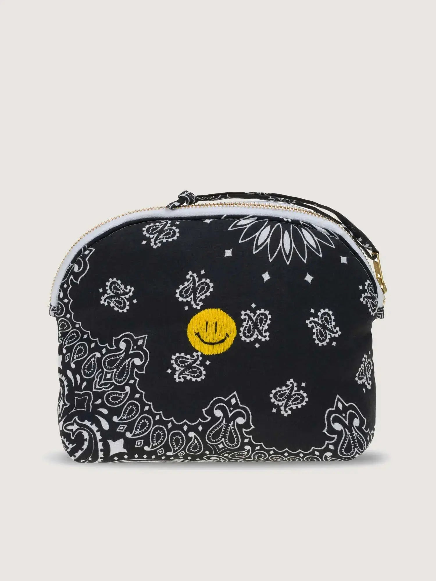 Small HAPPY FACE Toiletry Bag, All Black