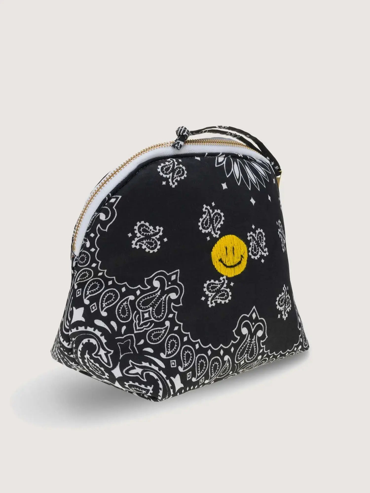 Small HAPPY FACE Toiletry Bag, All Black
