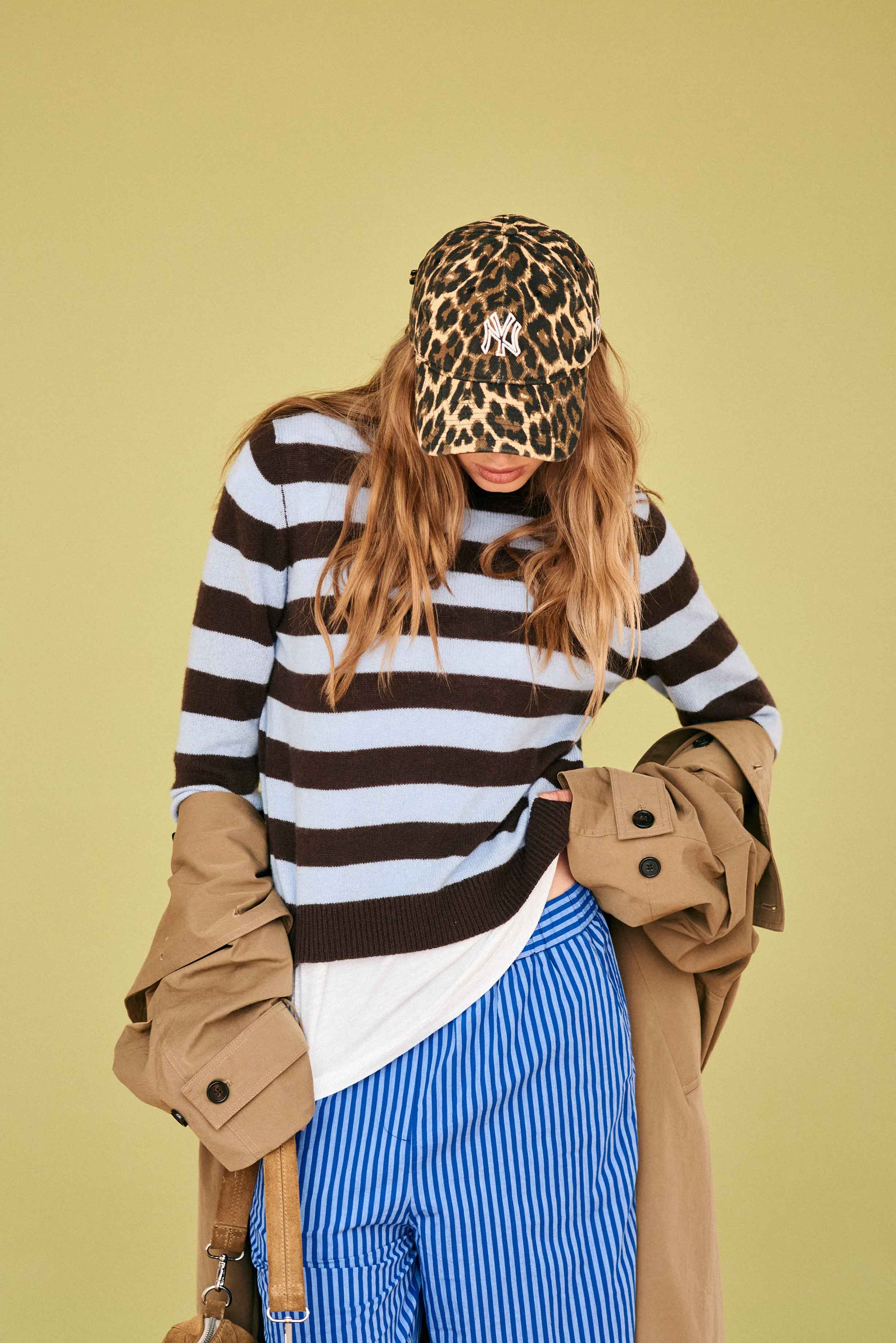 Cashmere Stripe Crew, Brown & Blue