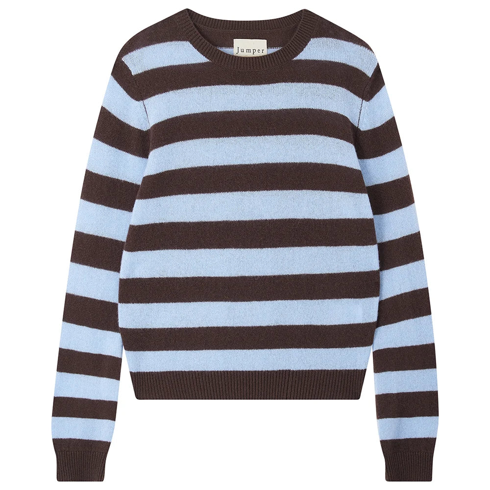 Cashmere Stripe Crew, Brown & Blue