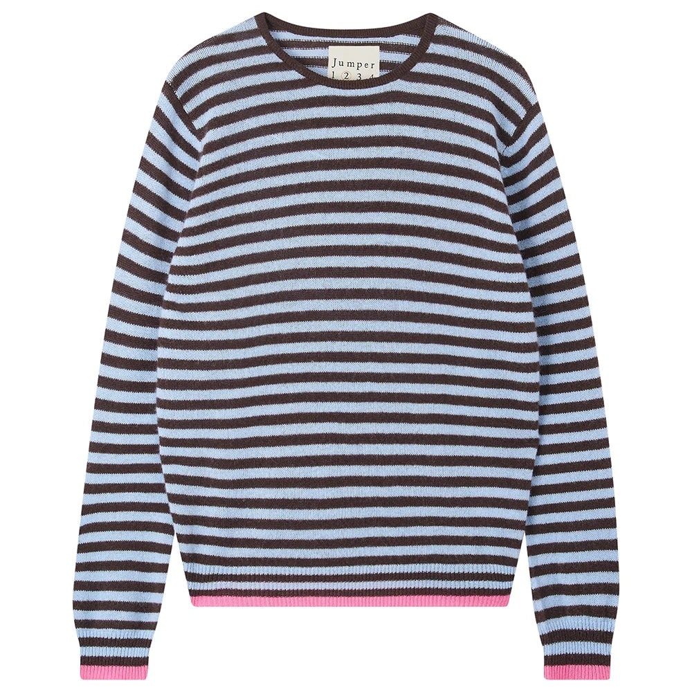 Cashmere Stripe Crew, Brown & Blue