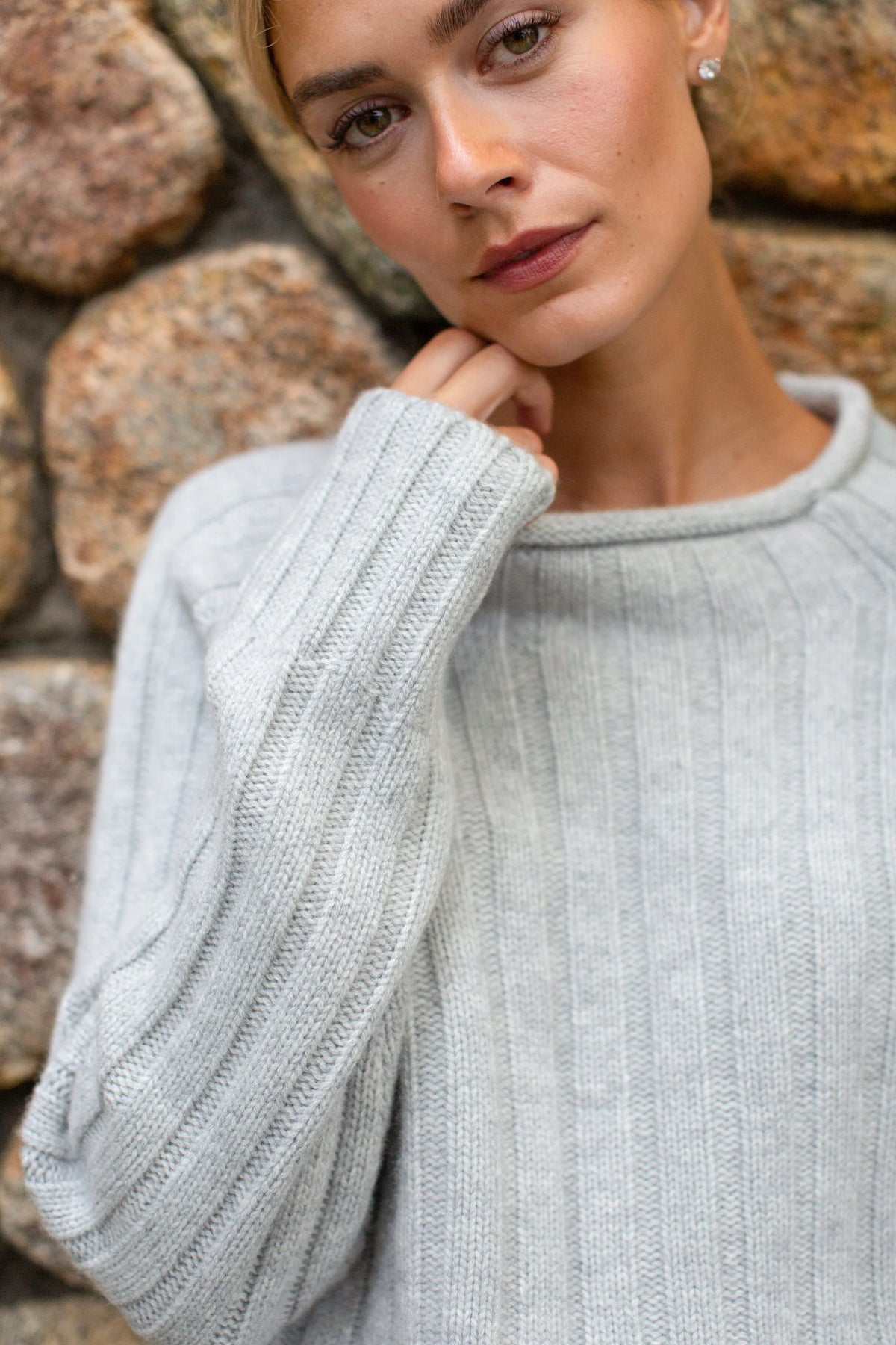Sienna Rollneck Sweater, Light Heather Grey