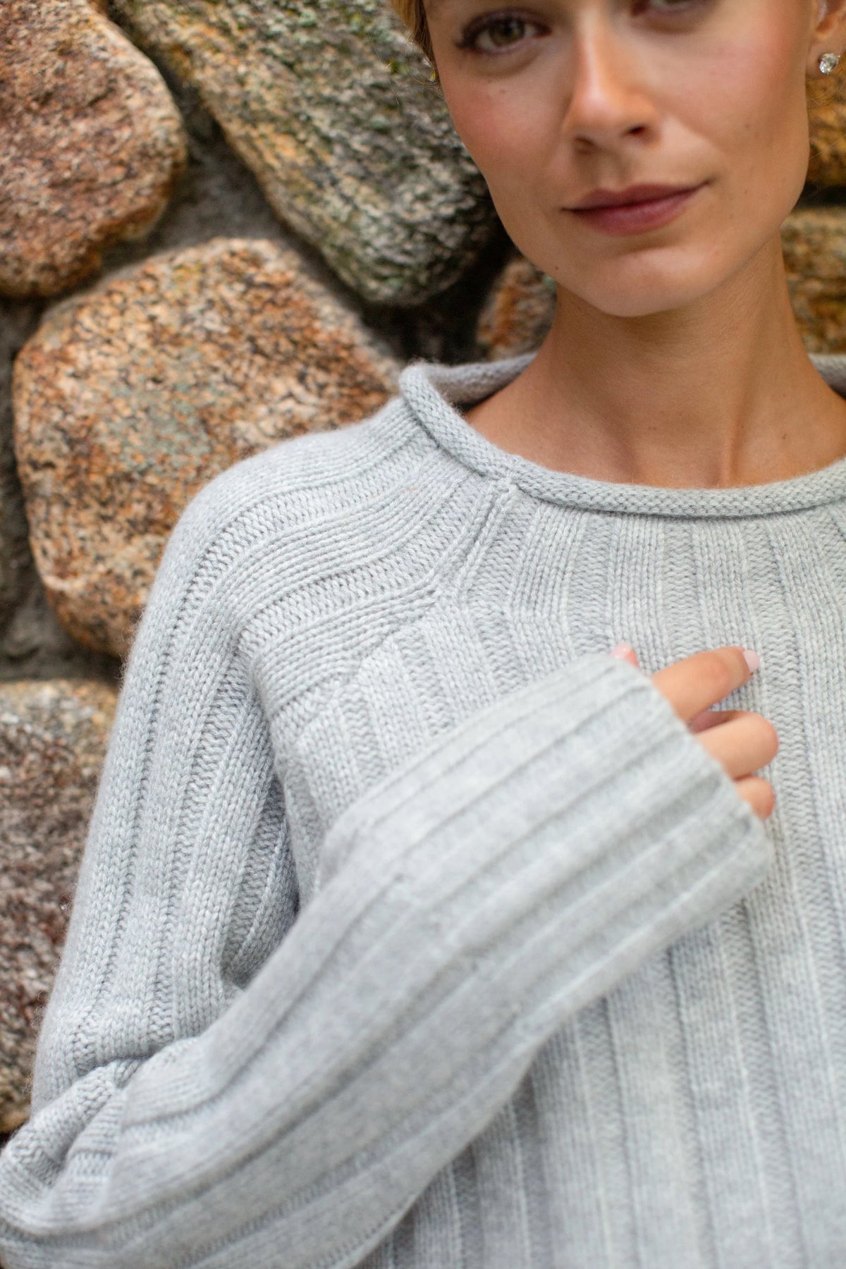 Sienna Rollneck Sweater, Light Heather Grey
