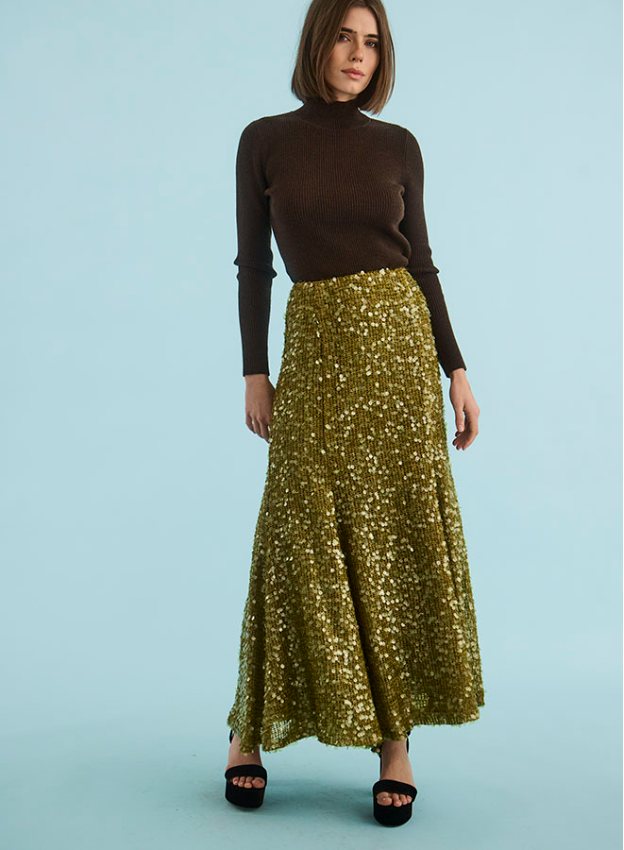 Lindsey Skirt, Moss Sequin