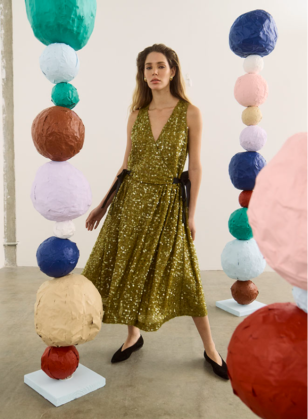 Lisanne Dress, Moss Sequin