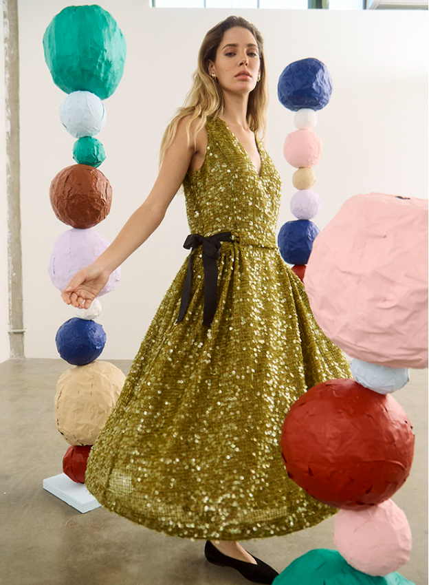 Lisanne Dress, Moss Sequin