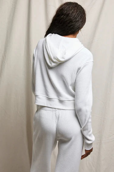 inez waffle zip-up hoodie, white