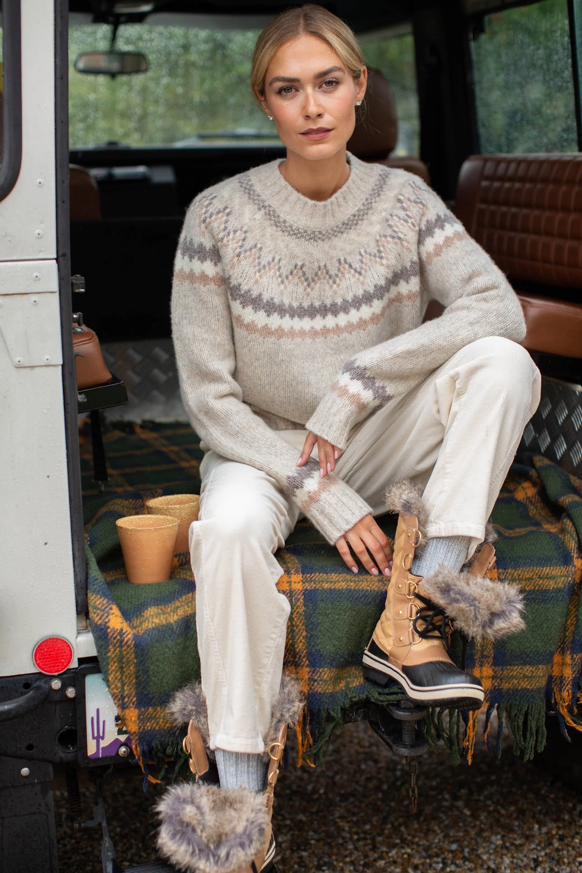New England Fair Isle Crew, Ivory Heather