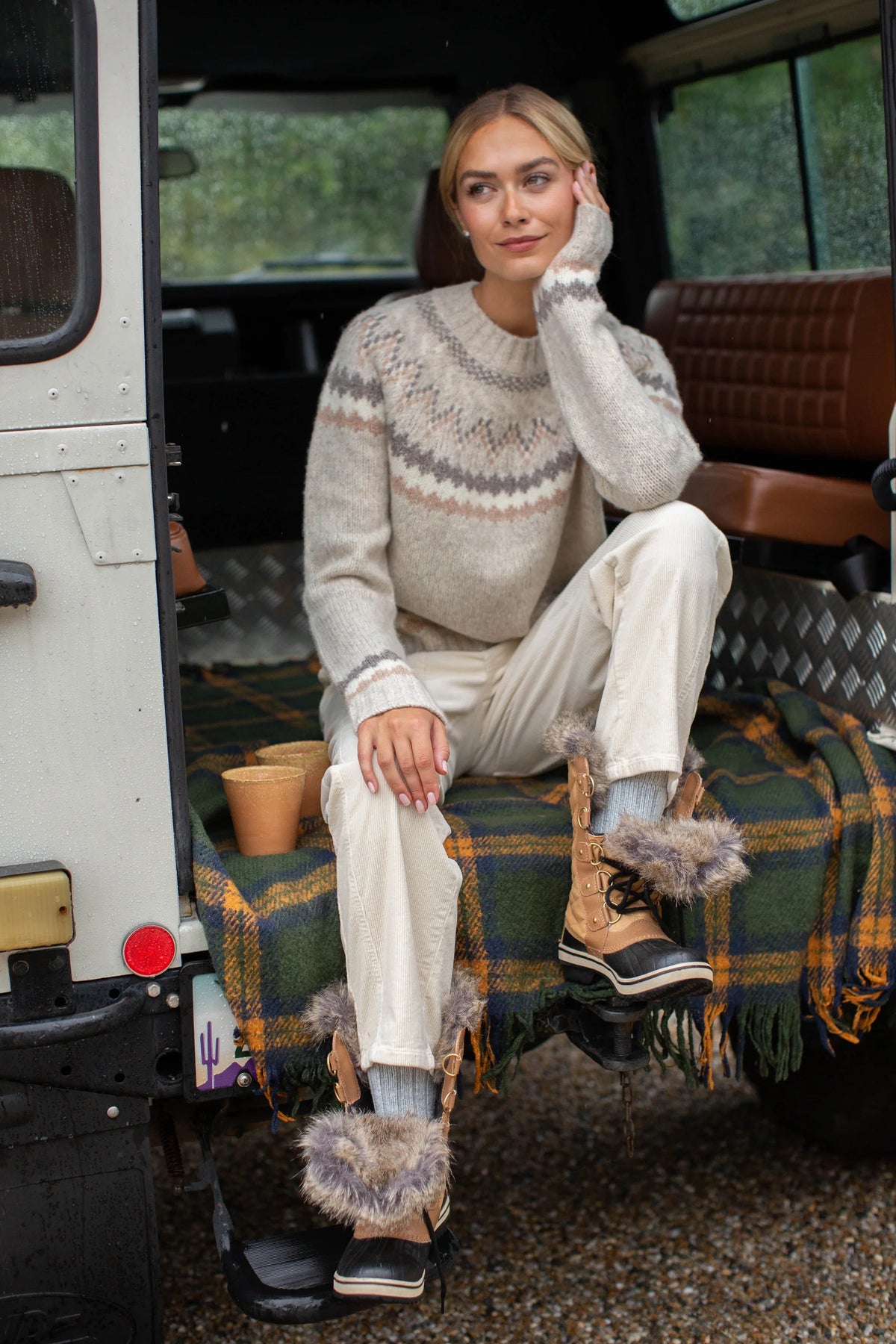 New England Fair Isle Crew, Ivory Heather