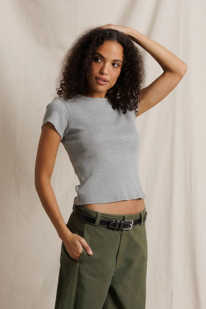macy rib fitted tee, heather grey