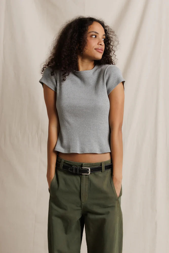 macy rib fitted tee, heather grey