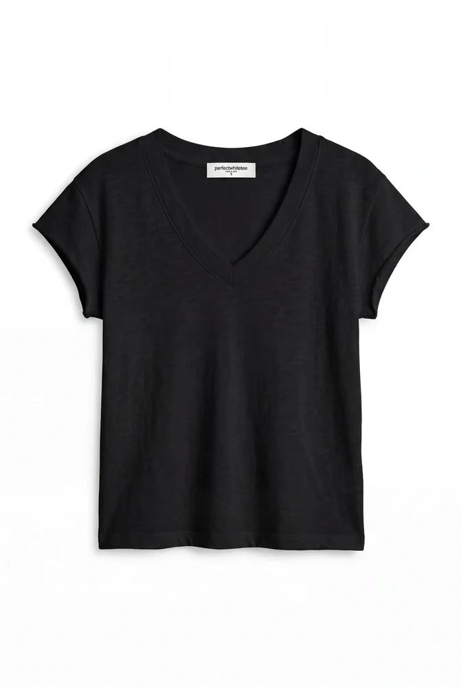 pearl v neck, true black