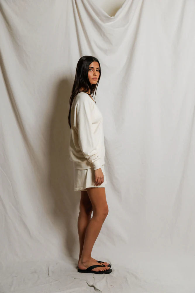 layla sweat short, bright ivory
