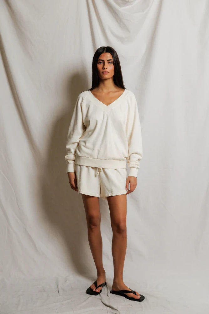 layla sweat short, bright ivory
