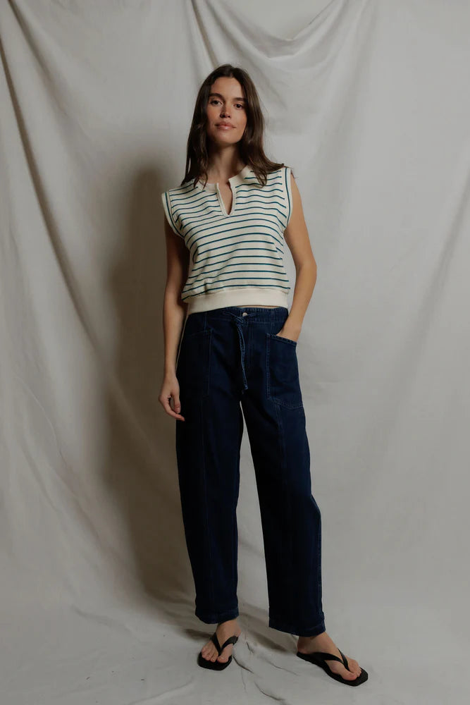 sloane tank, teal navy stripe