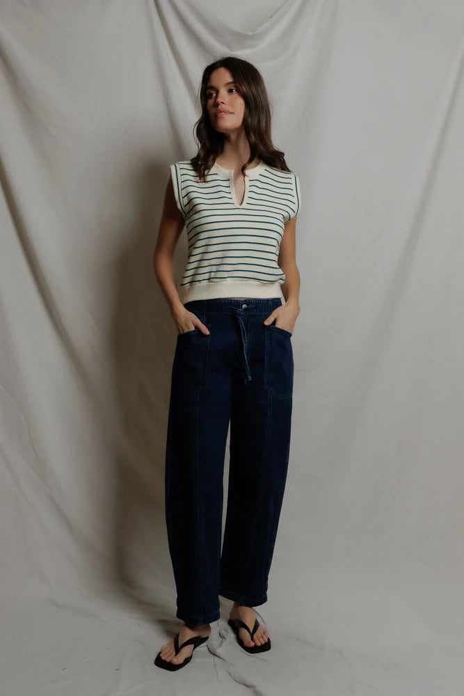 sloane tank, teal navy stripe