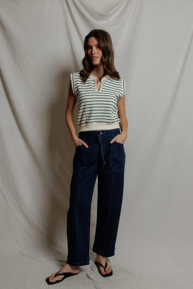 sloane tank, teal navy stripe