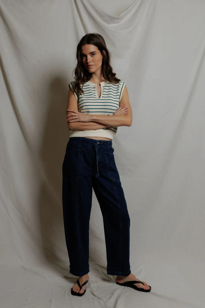sloane tank, teal navy stripe