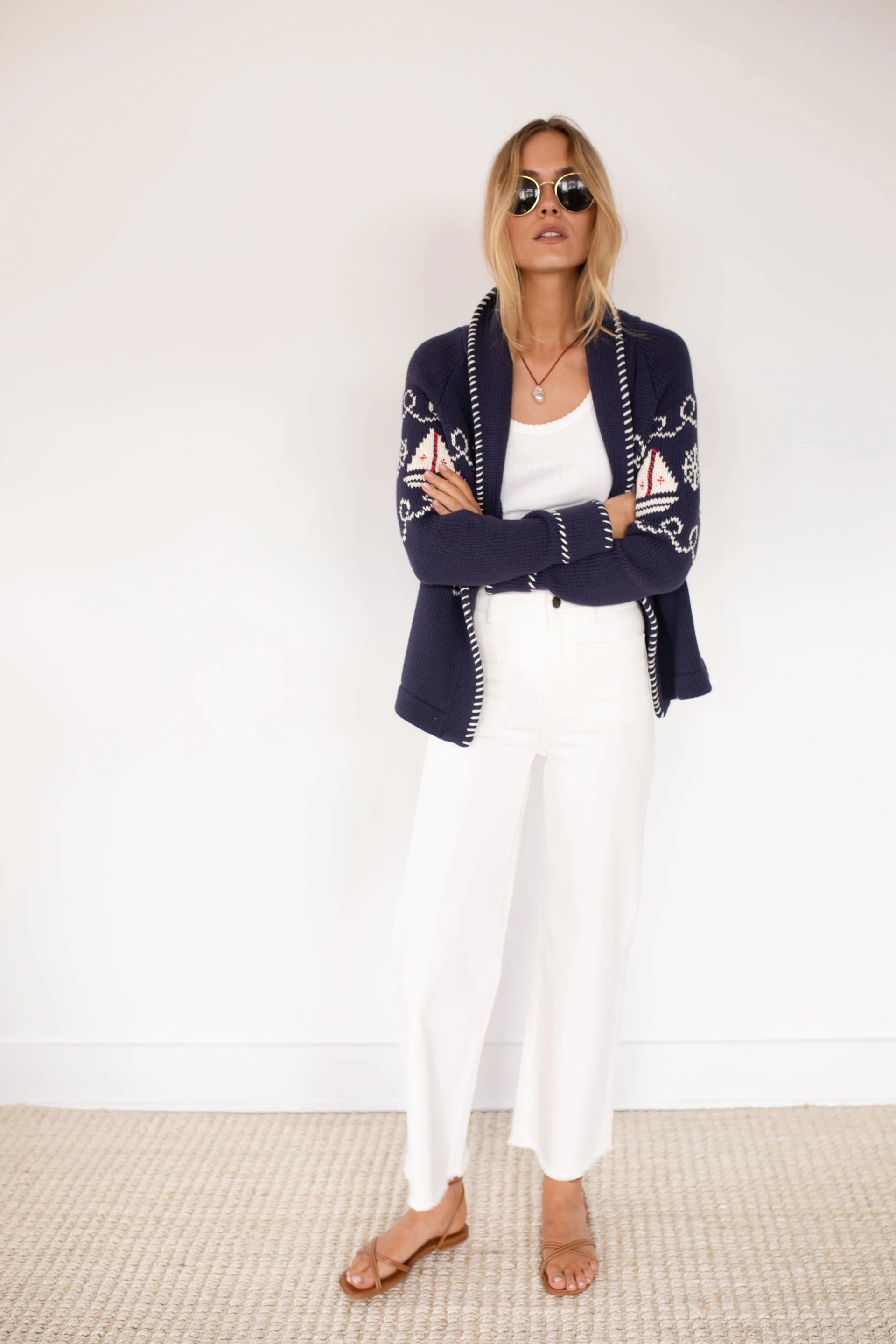 Cardigan in Nautical Intarsia, Navy