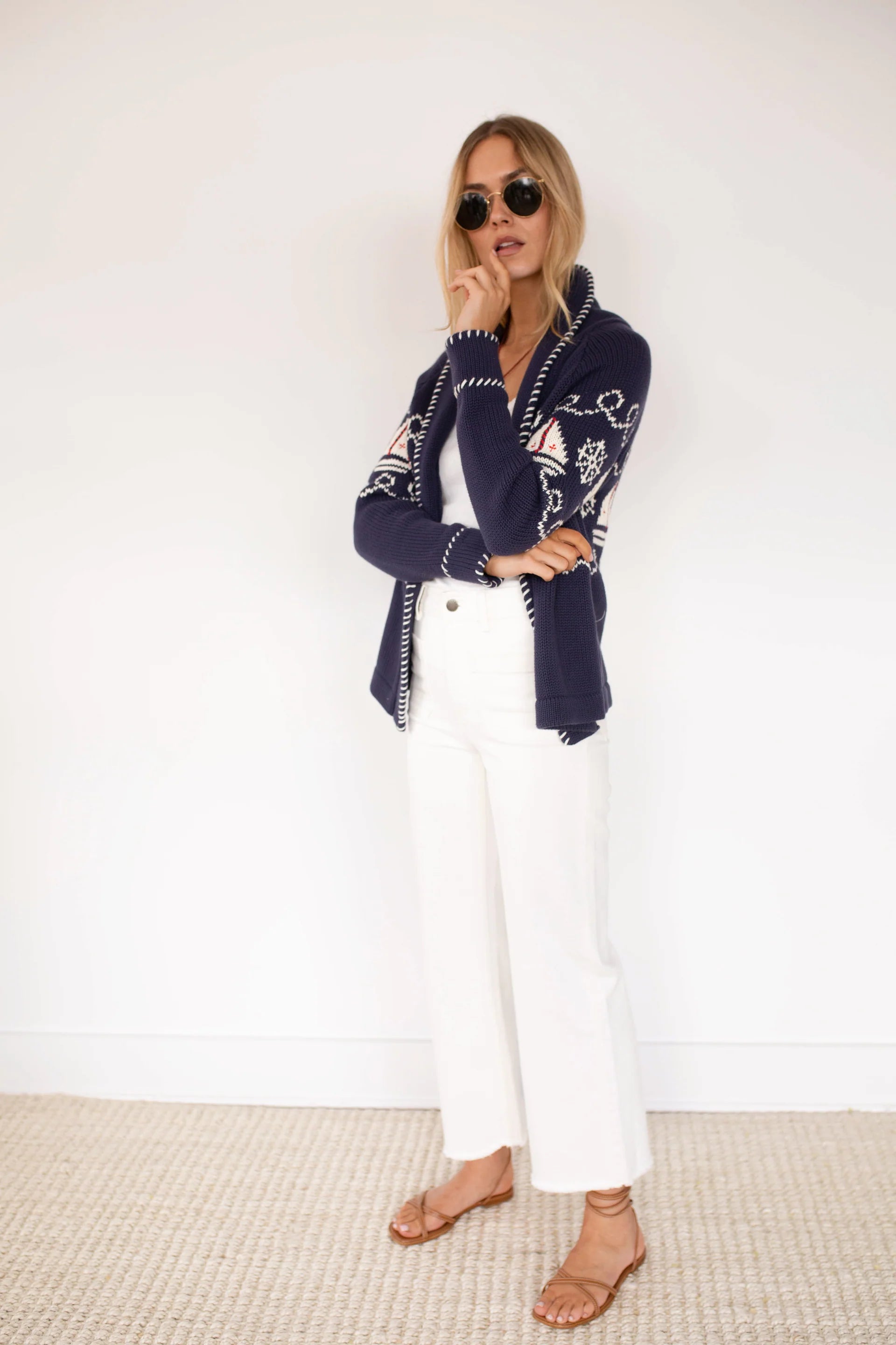 Cardigan in Nautical Intarsia, Navy